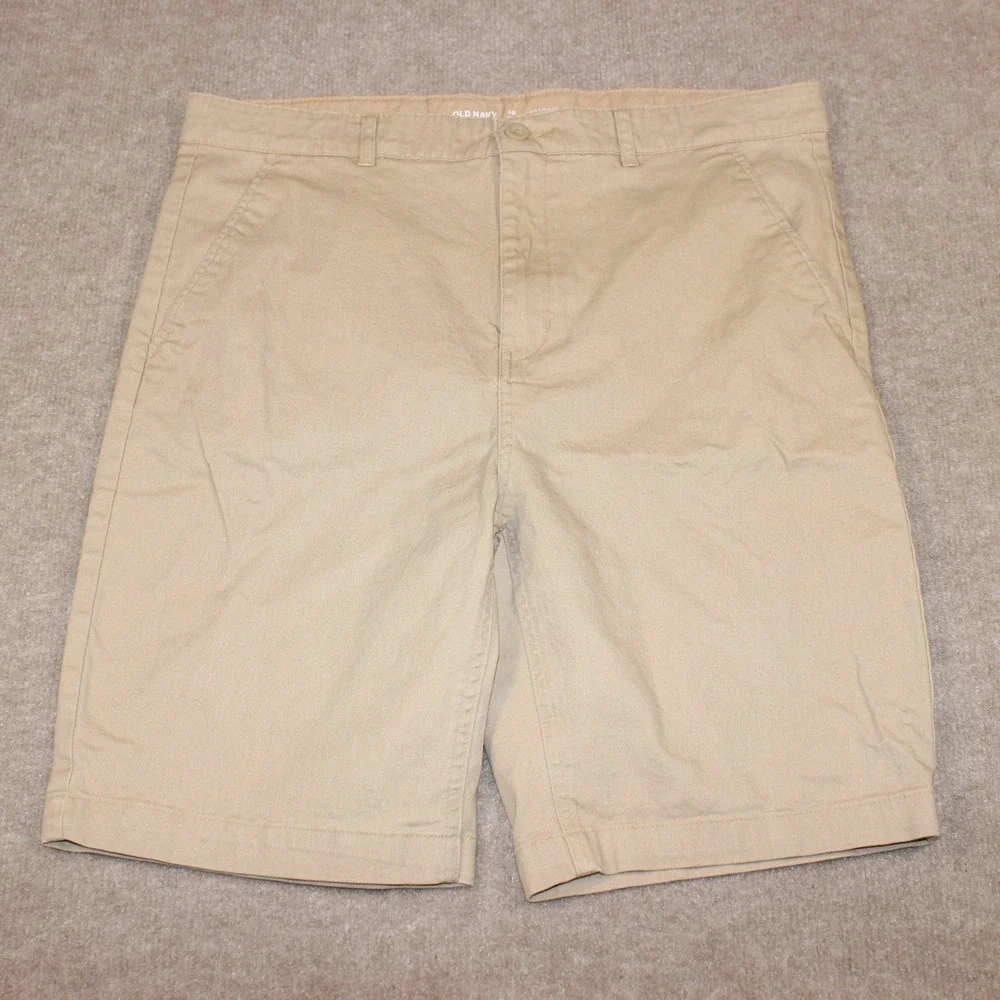 Old Navy Boys 20 Plus Khaki Chino Shorts Built-In Flex Tan Flat Front Chinos